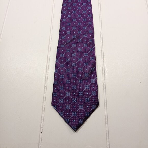 Brooks Brothers Men’s Silk Tie Purple Blue Geometric Made in USA NWT Minor Flaw - Picture 5 of 10